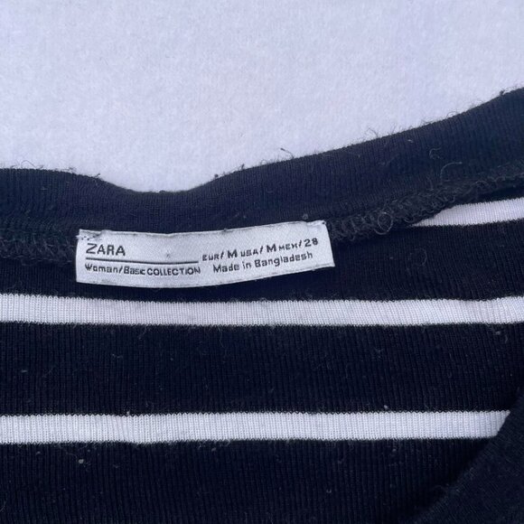 Zara Black and White Striped Crop Top Baby Tee Size M Emo Grunge Alt Goth - Picture 3 of 5